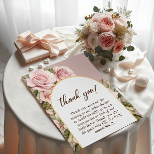 Elegant Pink Rose Baby Shower Thank You Card
