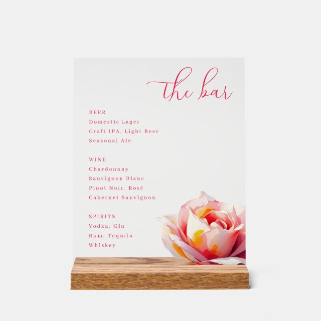 Elegant Pink Rose Bar Menu (Recto)