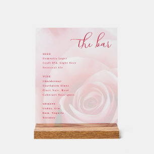 Elegant Pink Rose Bar Menu Acrylic Sign