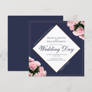 Elegant Pink Rose Bouquet Flowers Floral Wedding Invitation