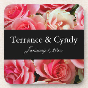 Elegant Pink Rose Bouquet Personalize Coaster