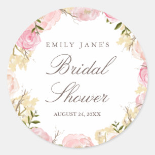Elegant Pink Rose Bridal Shower Sticker