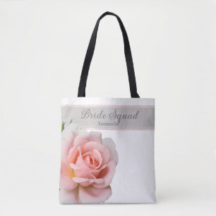 Elegant Pink Rose Bride Squad Wedding Tote Bag