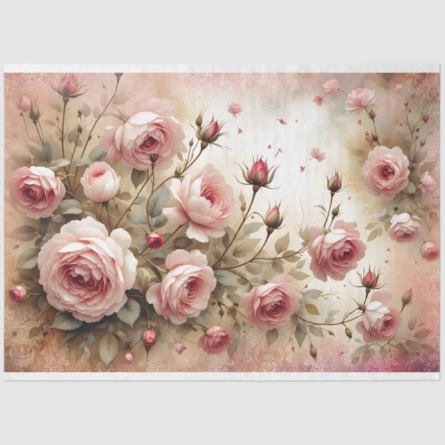 Elegant Pink Rose Decoupage Tissue Paper (Front)