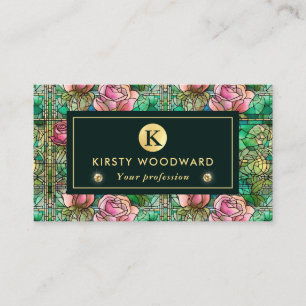 Elegant Pink  Rose Faux Stained Glass Pattern Business Card