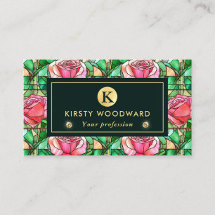 Elegant Pink  Rose Faux Stained Glass Pattern Business Card