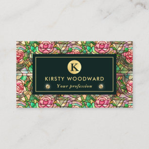 Elegant Pink  Rose Faux Stained Glass Pattern Business Card