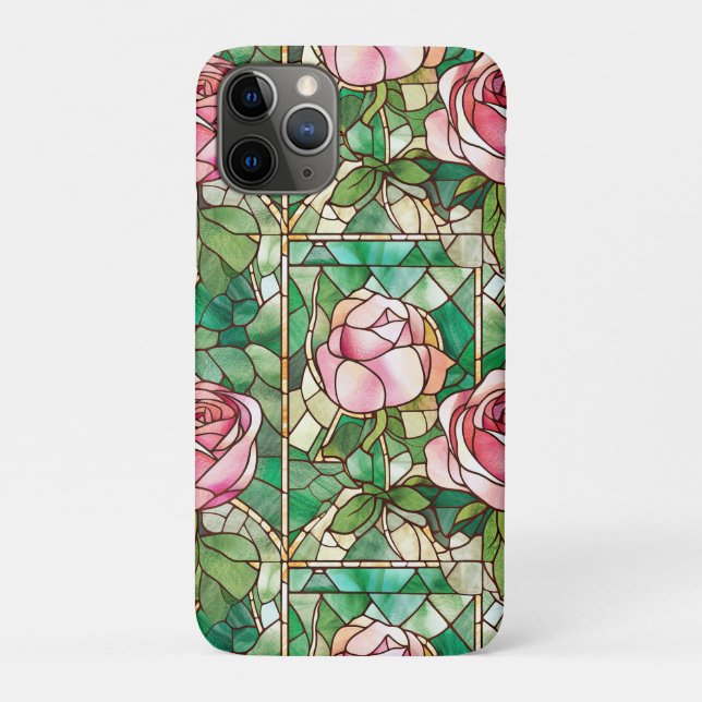 Elegant Pink Rose Faux Stained Glass Pattern Case-Mate iPhone Case (Back)