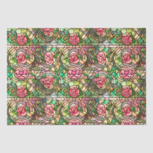 Elegant Pink Rose Faux Stained Glass Pattern Tissue Paper