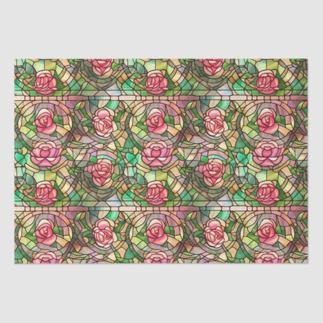 Elegant Pink Rose Faux Stained Glass Pattern Tissue Paper (Front)