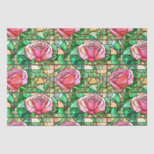 Elegant Pink Rose Faux Stained Glass Pattern Tissue Paper