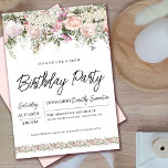 Elegant Pink Rose Floral 30th Birthday Invitation<br><div class="desc">Honour a special woman with this elegant and feminine birthday party invitation. The birthday celebration details are surrounded top and bottom pink floral borders. The floral elements are nestled in sage green leaves. and text give it a contemporary vibe. This item is part of the 30th Birthday Pink Rose Floral...</div>