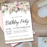 Elegant Pink Rose Floral 70th Birthday Invitation<br><div class="desc">Honour a special woman with this elegant and feminine birthday party invitation. The birthday celebration details are surrounded top and bottom pink floral borders. The floral elements are nestled in sage green leaves. and text give it a contemporary vibe. This item is part of the 70th Birthday Pink Rose Floral...</div>