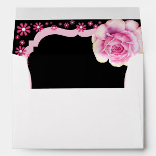 Elegant Pink Rose Floral Black Thank You Envelope