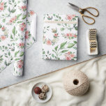 Elegant Pink Rose Floral Botanical Wedding Wrapping Paper<br><div class="desc">This pretty wrapping paper is perfect for your wedding gift or any other special occasion. This design features elegant pink roses with green botanical leaves and flourishes against a simple white background. So enchanting for that special someone in your life.</div>