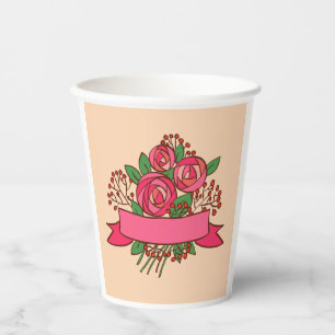 Elegant Pink Rose Floral Bouquet Paper Cups