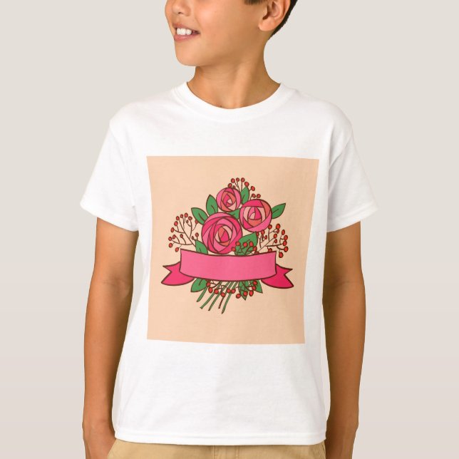 Elegant Pink Rose Floral Bouquet T-Shirt (Front)
