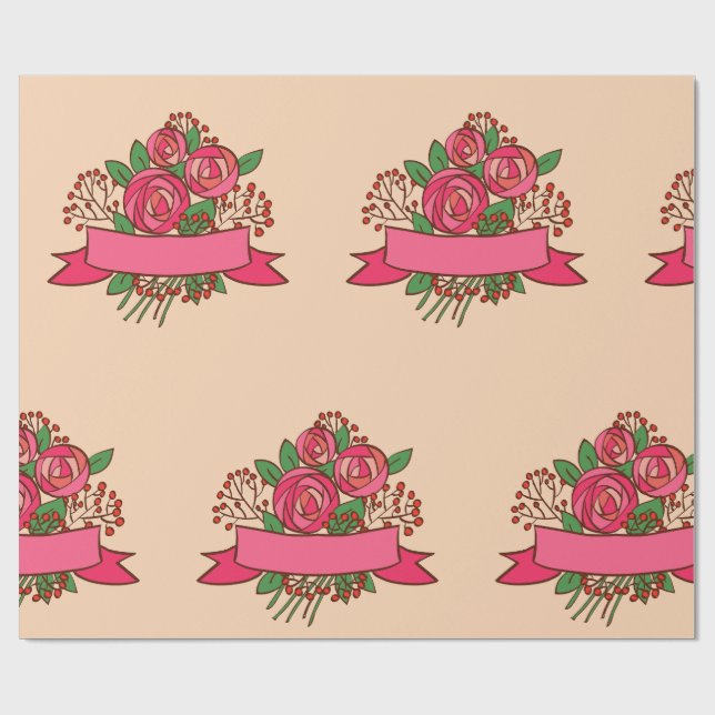 Elegant Pink Rose Floral Bouquet Wrapping Paper (Flat)