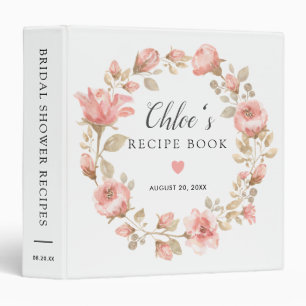 Elegant Pink Rose Floral Bridal Shower Recipe Book Binder
