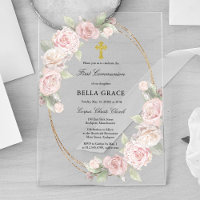 Elegant Pink Rose Floral First Communion 