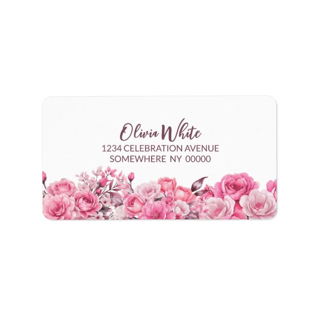 Elegant Pink Rose Floral Return Address Labels (Front)