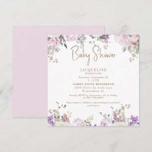 Elegant Pink Rose Floral Rounded Baby Shower Invitation