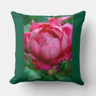 Elegant Pink Rose Floral Throw Pillow with Dark Gr