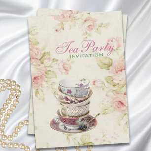 elegant Pink  rose Floral vintage Bridal tea party Invitation