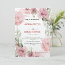 Elegant Pink Rose Flower bridal Shower Invitation