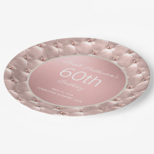 Elegant Pink Rose Gold 60th Birthday Paper Plate
