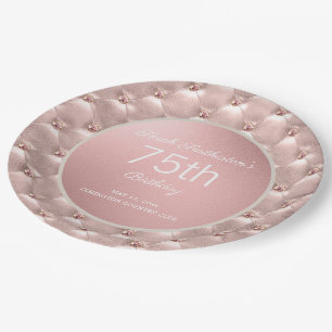 Elegant Pink Rose Gold 75th Birthday Paper Plate