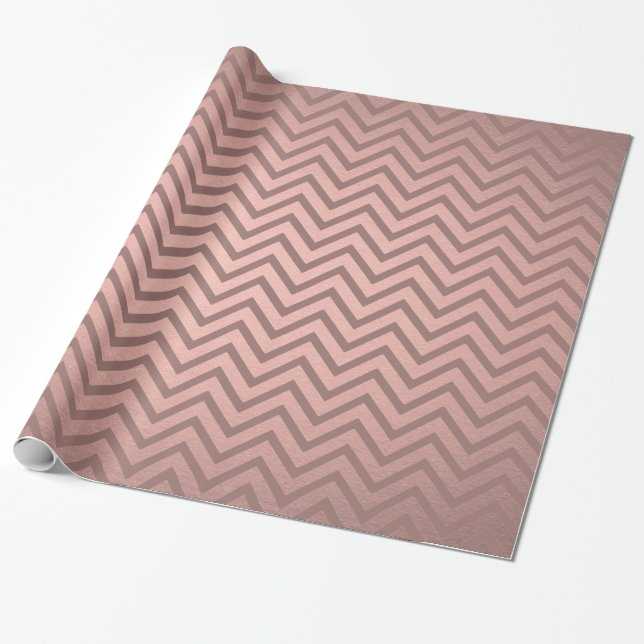 Elegant Pink Rose Gold Chic Faux Metallic Chevron Wrapping Paper (Unrolled)
