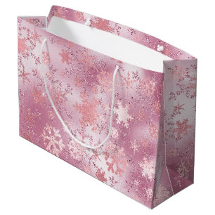 Elegant Pink Rose Gold Christmas Snowflake Pattern Large Gift Bag