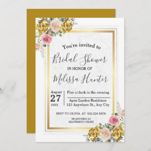Elegant Pink, Rose Gold Eucalyptus Bridal Shower Invitation