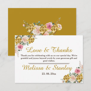 Elegant Pink, Rose Gold Eucalyptus Floral Wedding Thank You Card