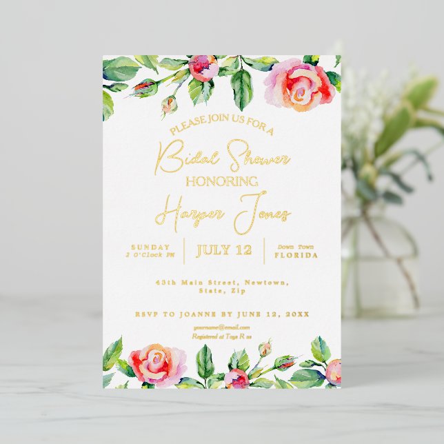 Elegant Pink Rose & Gold Foil Bridal Shower  (Standing Front)