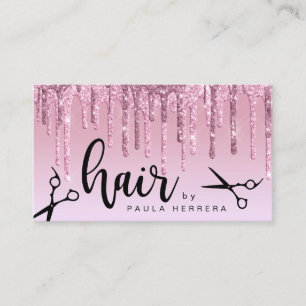 Elegant pink rose gold glitter drips hairstylist business card