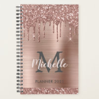 Elegant Pink Rose Gold Glitter Drips Monogram 2024