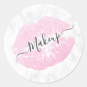 Elegant pink rose gold glitter lips white marble classic round sticker