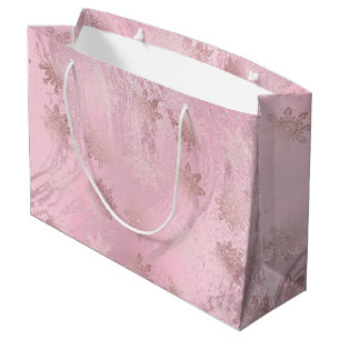 Elegant pink rose gold glitter marble snowflakes large gift bag