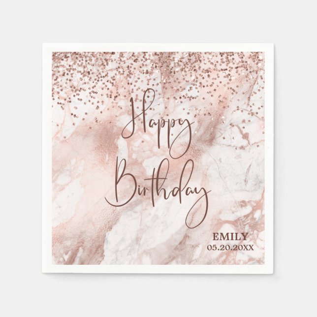 Elegant Pink Rose Gold Glitter Personalize Paper  Napkin (Front)
