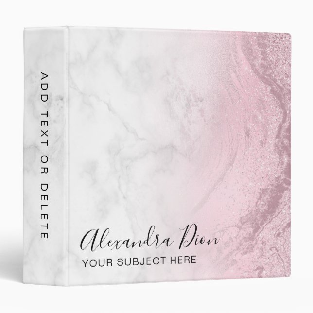 Elegant pink rose gold glitter white marble binder (Front/Spine)
