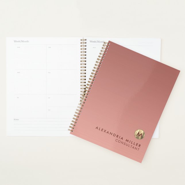 Elegant Pink Rose Gold Monogram Appointment Book Planner (Display)