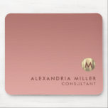 Elegant Pink Rose Gold Monogram Mouse Pad<br><div class="desc">Elegant monogram design with luxurious brushed metallic gold medallion; elegant feminine typography with personalized name and title below on a gradient background in shades of pink rose gold. Personalize for your custom use.</div>