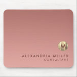 Elegant Pink Rose Gold Monogram Mouse Pad<br><div class="desc">Elegant monogram design with luxurious brushed metallic gold medallion; elegant feminine typography with personalized name and title below on a gradient background in shades of pink rose gold. Personalize for your custom use.</div>