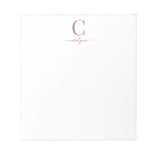 Elegant Pink Rose Gold Monogram Script Notepad