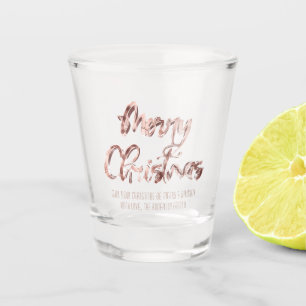 Elegant Pink Rose Gold Script Merry Christmas Shot Glass