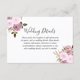 Elegant Pink & Rose Gold Wedding Reception details Enclosure Card