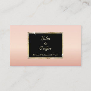 Elegant Pink Rose Gradient Gold Frame Hair Salon Business Card