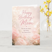Elegant Pink Rose Happy Birthday Mom Card